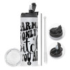 Travel Tumbler 2 Lids, with metal straw & cleaning brush (Stainless steel 304 Food grade, BPA free, 600ml)