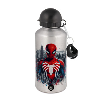 Spiderman City, Metallic water jug, Silver, aluminum 500ml