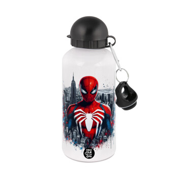 Spiderman City, Metal water bottle, White, aluminum 500ml