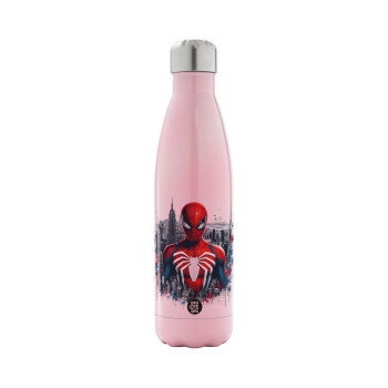 Spiderman City, Metal mug thermos Pink Iridiscent (Stainless steel), double wall, 500ml