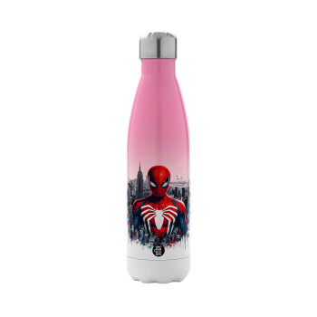 Spiderman City, Metal mug thermos Pink/White (Stainless steel), double wall, 500ml