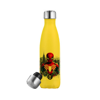 Spiderman City, Yellow Stainless Steel Metallic Thermos, double-walled, 500ml