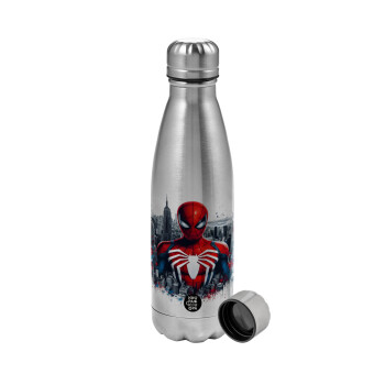 Spiderman City, Metallic water bottle, stainless steel, 750ml