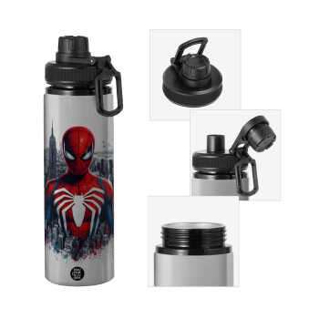 Spiderman City, Metallic water bottle with safety cap, 850ml aluminum