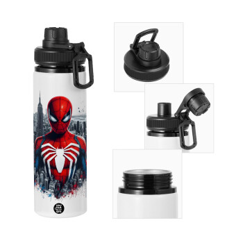 Spiderman City, Metal water bottle with safety cap, aluminum 850ml