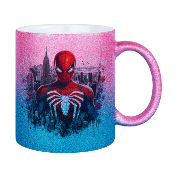 Spiderman City, Κούπα Χρυσή/Μπλε Glitter, κεραμική, 330ml