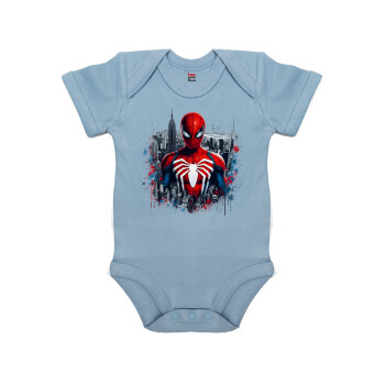 Spiderman City, Βρεφικό φορμάκι μωρού, 0-18 μηνών, Μπλε, 100% Organic Cotton, κοντομάνικο