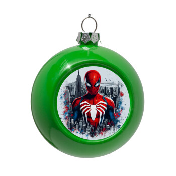 Spiderman City, Green Christmas tree ornament bauble 8cm