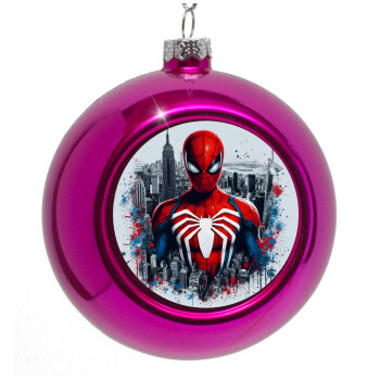 Spiderman City, Purple Christmas tree ornament bauble 8cm