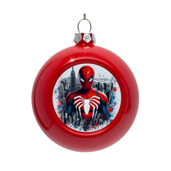 Spiderman City, Red Christmas tree ornament bauble 8cm