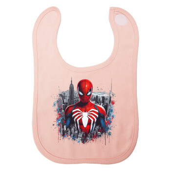 Spiderman City, Σαλιάρα με Σκρατς ΡΟΖ 100% Organic Cotton (0-18 months)