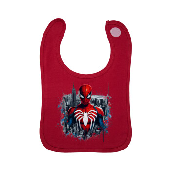 Spiderman City, Σαλιάρα με Σκρατς Κόκκινη 100% Organic Cotton (0-18 months)