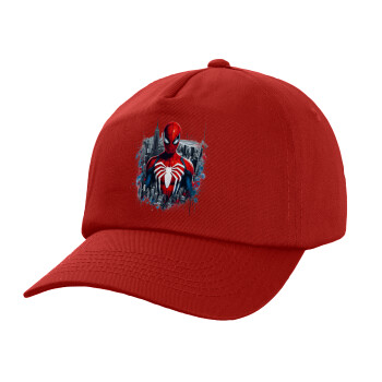 Spiderman City, Καπέλο παιδικό Baseball, 100% Βαμβακερό Twill, Κόκκινο (ΒΑΜΒΑΚΕΡΟ, ΠΑΙΔΙΚΟ, UNISEX, ONE SIZE)