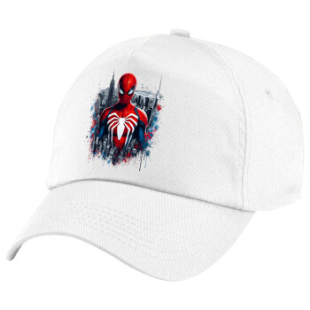 Spiderman City, Children's Baseball Cap, 100% Cotton Twill, White (COTTON, CHILDREN'S, UNISEX, ONE SIZE)