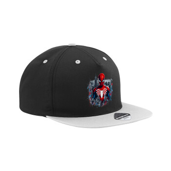 Spiderman City, Adult Flat Snapback Hat Black/Grey, (100% COTTON TWILL, ADULT, UNISEX, ONE SIZE)