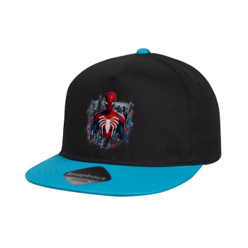 Spiderman City, Child's Flat Snapback Hat, Black/Blue (100% COTTON, CHILD, UNISEX, ONE SIZE)