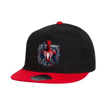 Spiderman City, Children's Flat Snapback Hat, Black/Red (100% COTTON, CHILDREN'S, UNISEX, ONE SIZE)