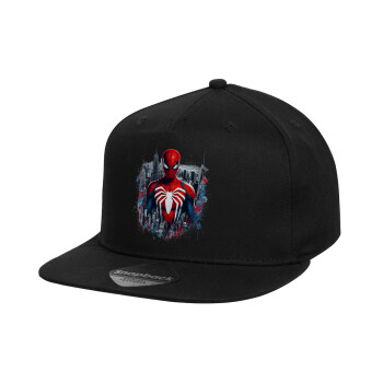 Spiderman City, Children's Flat Snapback Hat, Black (100% COTTON, CHILD, UNISEX, ONE SIZE)