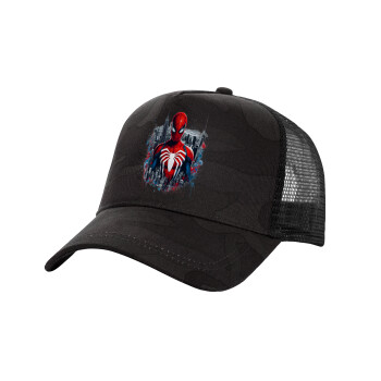 Spiderman City, Adult Structured Trucker Hat, with Mesh, Dark Army (100% COTTON, ADULT, UNISEX, ONE SIZE)