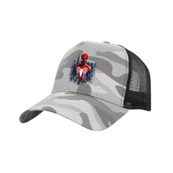 Spiderman City, Adult Structured Trucker Hat, with Mesh, (Camouflage) Army Camo (100% COTTON, ADULT, UNISEX, ONE SIZE)