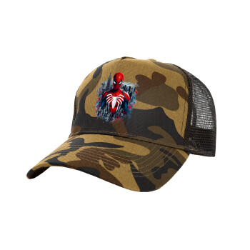 Spiderman City, Adult Structured Trucker Hat, with Mesh, (Camouflage) Army (100% COTTON, ADULT, UNISEX, ONE SIZE)