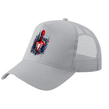 Spiderman City, Adult Structured Trucker Hat, with Mesh, GRAY (100% COTTON, ADULT, UNISEX, ONE SIZE)