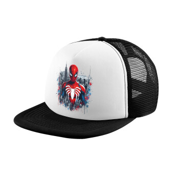 Spiderman City, Adult Soft Trucker Hat with Black/White Mesh (POLYESTER, ADULT, UNISEX, ONE SIZE)