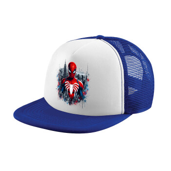 Spiderman City, Adult Soft Trucker Hat with Blue/White Mesh (POLYESTER, ADULT, UNISEX, ONE SIZE)