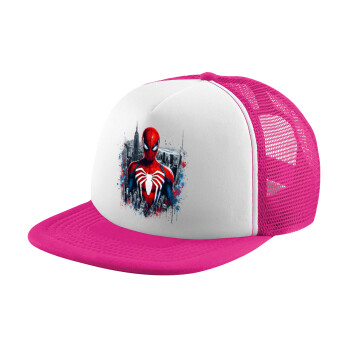 Spiderman City, Καπέλο Ενηλίκων Soft Trucker με Δίχτυ Pink/White (POLYESTER, ΕΝΗΛΙΚΩΝ, UNISEX, ONE SIZE)