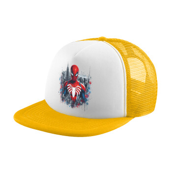 Spiderman City, Adult Soft Trucker Hat with Yellow/White Mesh (POLYESTER, ADULT, UNISEX, ONE SIZE)