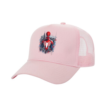 Spiderman City, Adult Structured Trucker Hat, with Mesh, PINK (100% COTTON, ADULT, UNISEX, ONE SIZE)