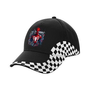 Spiderman City, Adult Ultimate BLACK RACING Cap, (100% COTTON DRILL, ADULT, UNISEX, ONE SIZE)