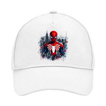 Spiderman City, Adult Baseball Cap, Drill, White (100% COTTON, ADULT, UNISEX, ONE SIZE)