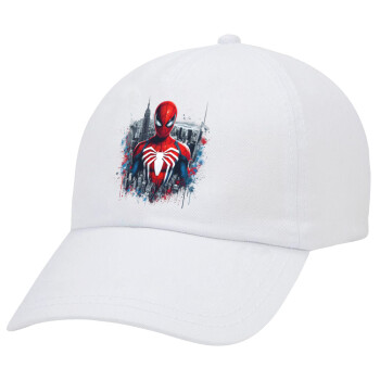 Spiderman City, Adult Baseball Cap White 5-panel (POLYESTER, ADULT, UNISEX, ONE SIZE)