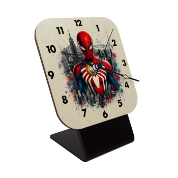 Spiderman City, Quartz Table clock in natural wood (10cm)