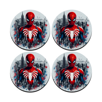 Spiderman City, SET of 4 round wooden coasters (9cm)