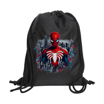 Spiderman City, Backpack pouch GYMBAG Black, with pocket (40x48cm) & thick cords