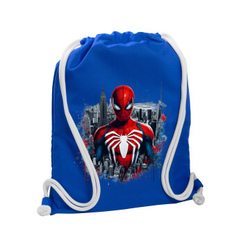 Spiderman City, Τσάντα πλάτης πουγκί GYMBAG Μπλε, με τσέπη (40x48cm) & χονδρά κορδόνια