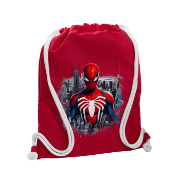 Spiderman City, Backpack pouch GYMBAG Red, with pocket (40x48cm) & thick cords