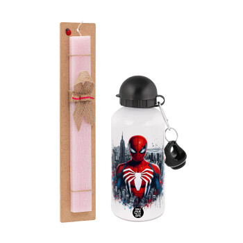 Spiderman City, Easter Set, metallic aluminum bottle (500ml) & aromatic flat Easter candle (30cm) (PINK)