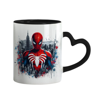 Spiderman City, Mug heart black handle, ceramic, 330ml