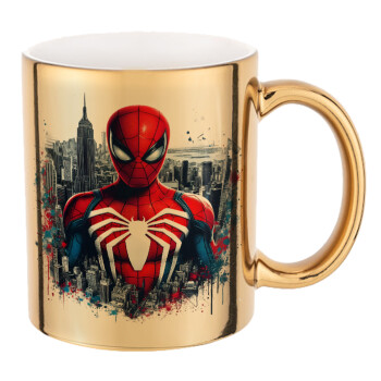 Spiderman City, Mug ceramic, gold mirror, 330ml