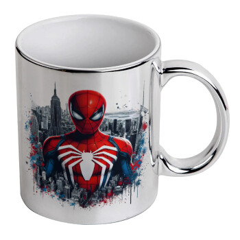 Spiderman City, Mug ceramic, silver mirror, 330ml