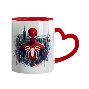 Spiderman City, Mug heart red handle, ceramic, 330ml