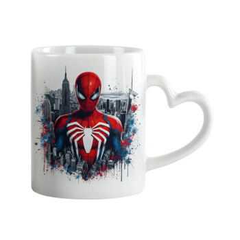 Spiderman City, Mug heart handle, ceramic, 330ml