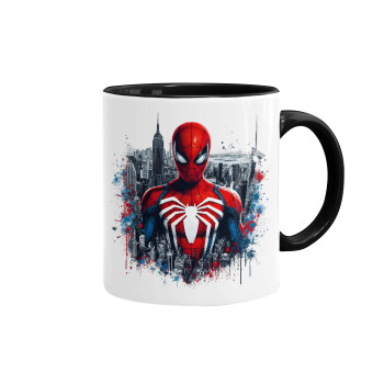 Spiderman City, Κούπα χρωματιστή μαύρη, κεραμική, 330ml