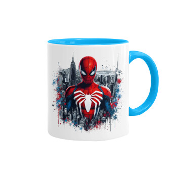 Spiderman City, Mug colored light blue, ceramic, 330ml