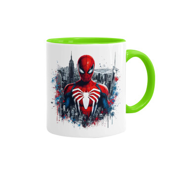 Spiderman City, Mug colored light green, ceramic, 330ml