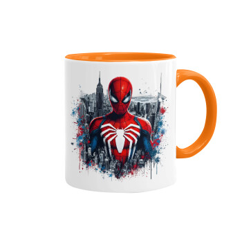 Spiderman City, Mug colored orange, ceramic, 330ml