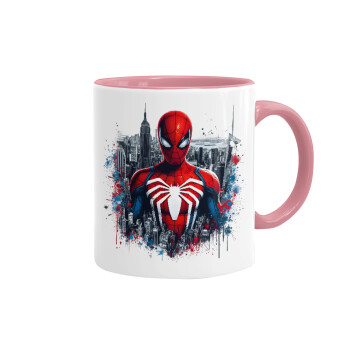 Spiderman City, Mug colored pink, ceramic, 330ml